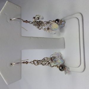 Sterling Silver Wire Wrapped Irridescent Beaded Earrings